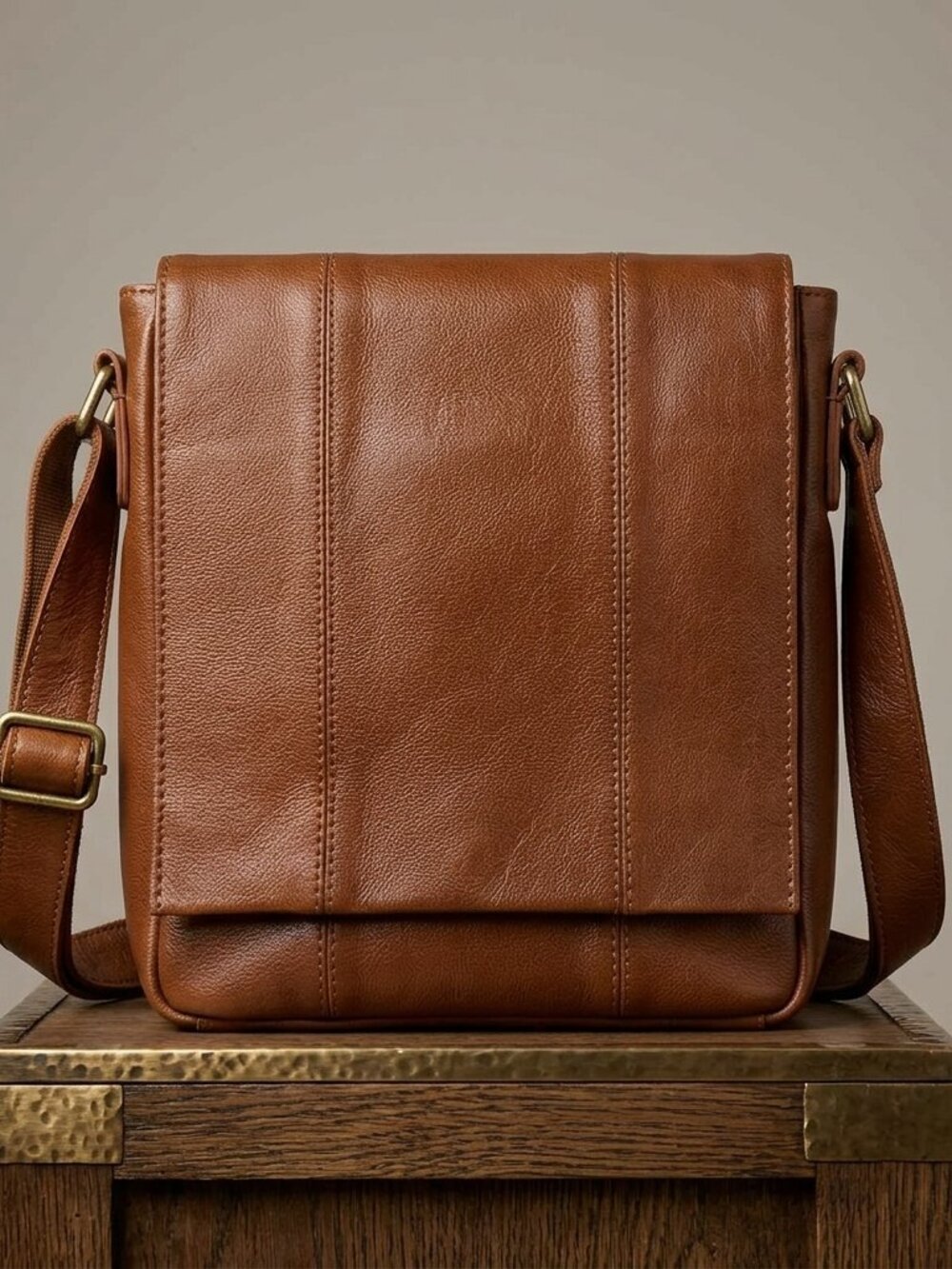 Brown Genuine Leather Crossbody Work Bag – Stylish & Durable